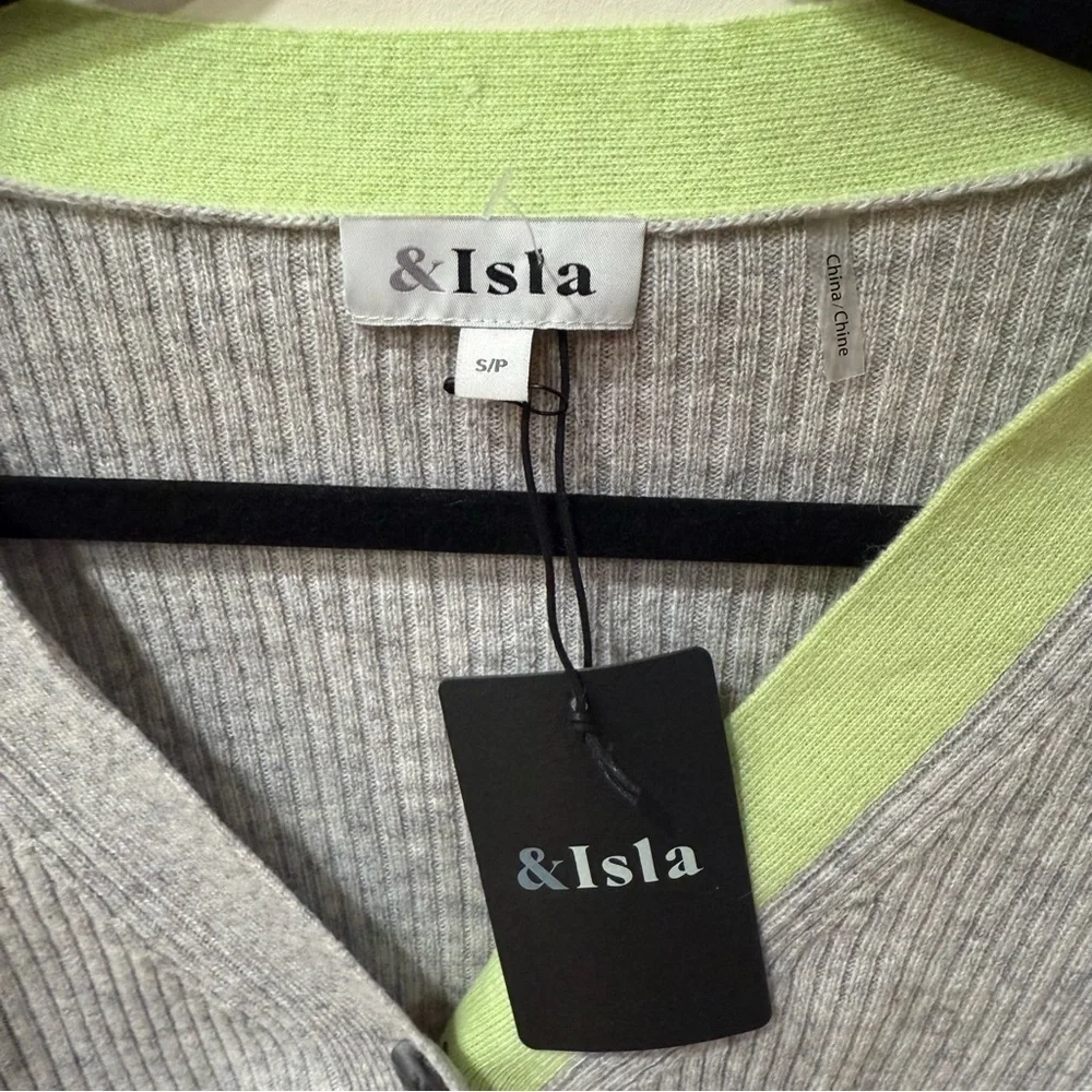&Isla Stella Tipped Ribbed V-Cardigan- 100% Cashmere- Small- NWT- was $325